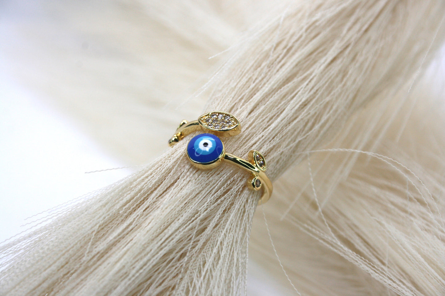 Azul aqua evil eyes ring