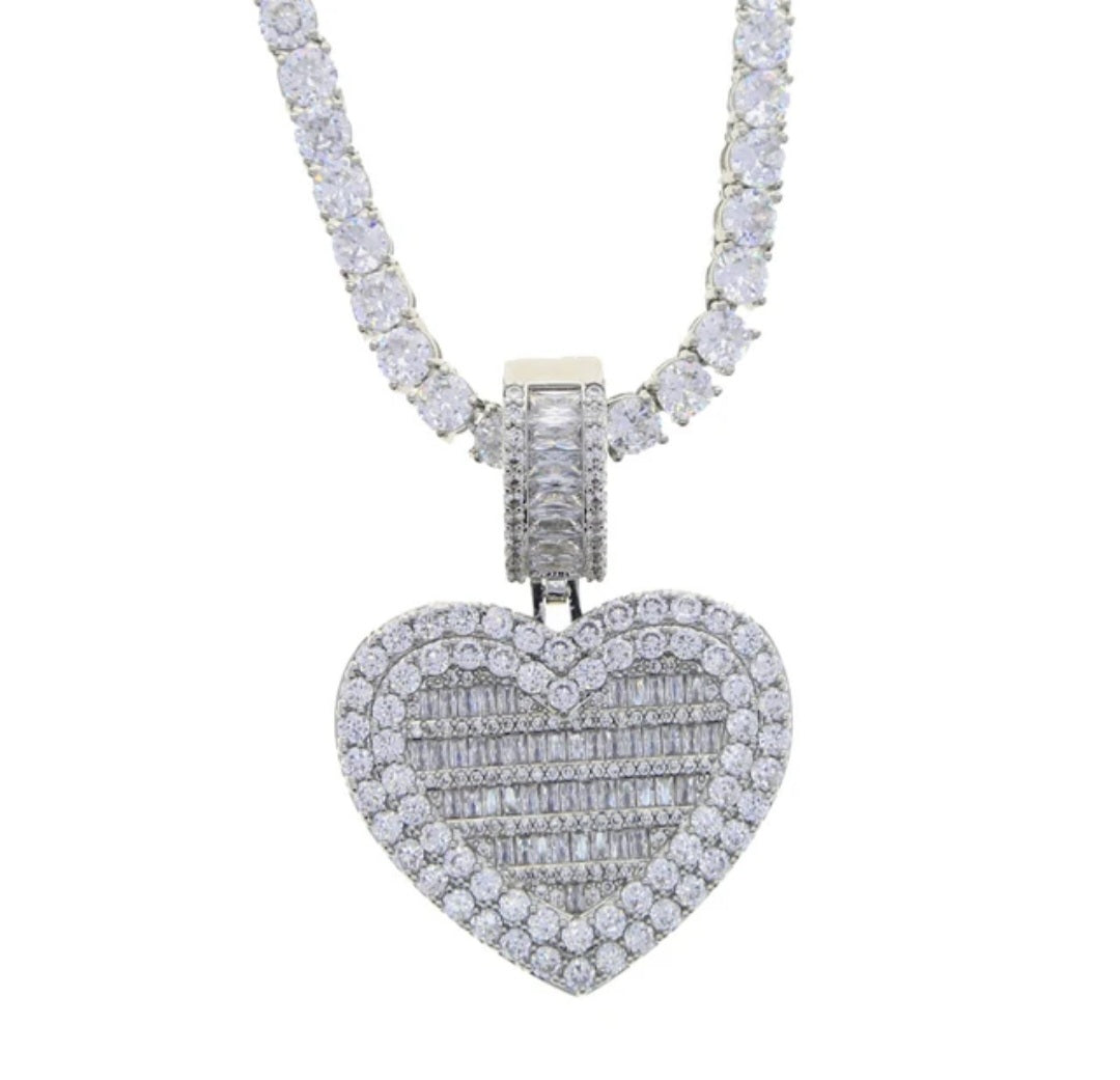 Heart Necklace,bracelet,ring, and earings set silver