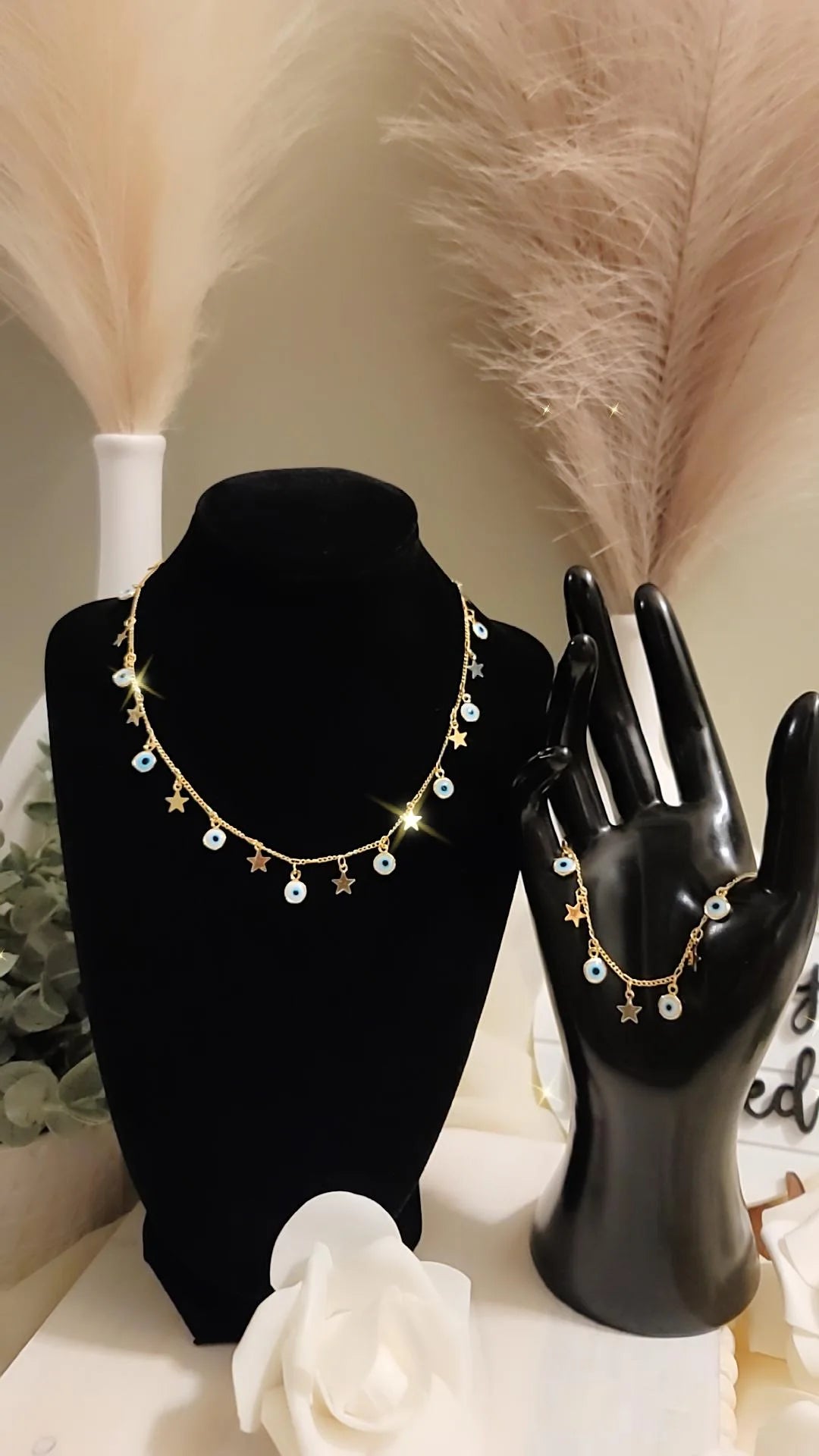 fatima evil eyes Necklace and bracelet set
