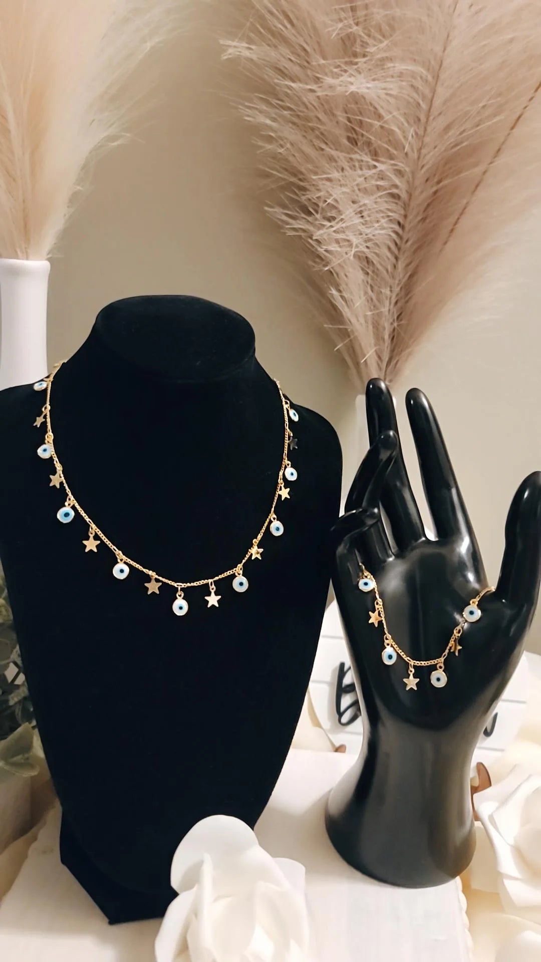 fatima evil eyes Necklace and bracelet set