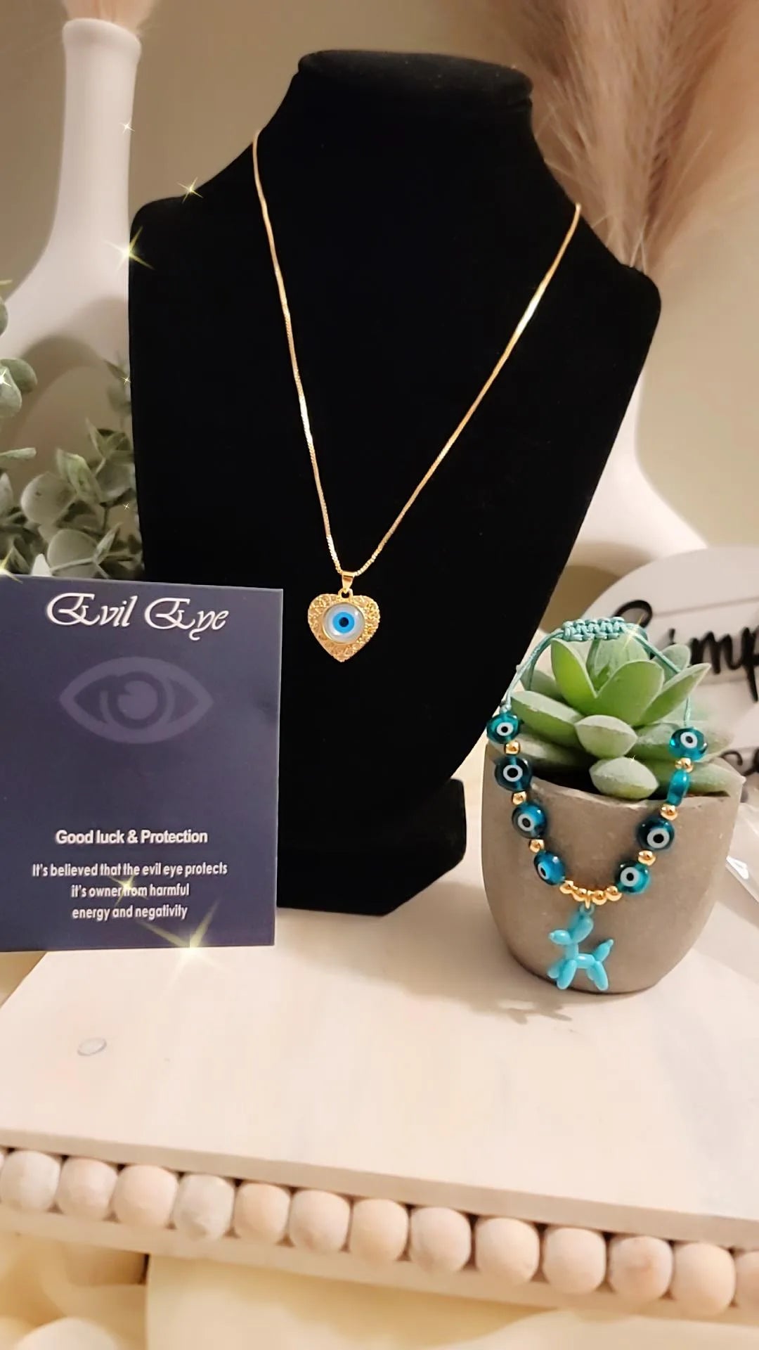 Lazy evil eyes Necklace and bracelet set
