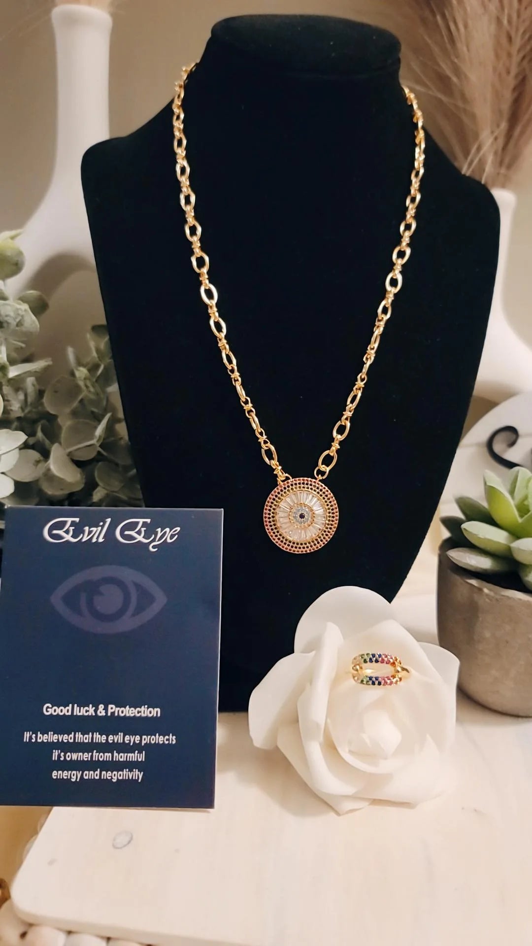 Mia Sofia evil eyes Necklace and ring set