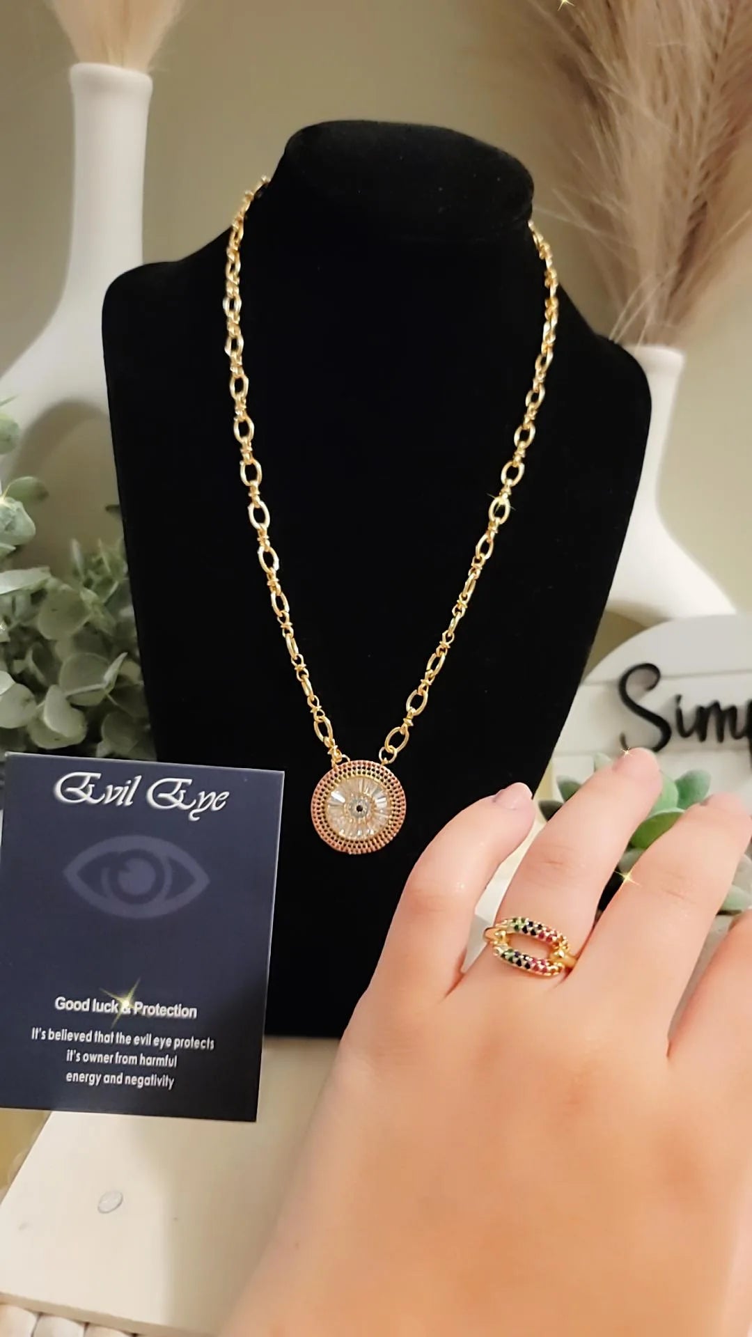 Mia Sofia evil eyes Necklace and ring set