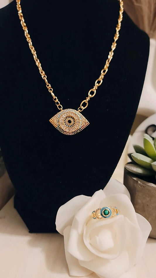 Mix evil eyes Necklace and ring set